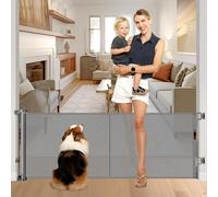 Reinforced Retractable Gate 28" High for Doors, Pet Gate for Stairs, Short Baby Gate with Support Rods, Retractable Mesh Barrier 140