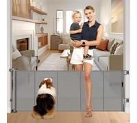 Reinforced Retractable Gate 28" High for Doors, Pet Gate for Stairs, Short Baby Gate with Support Rods, Retractable Mesh Barrier 140