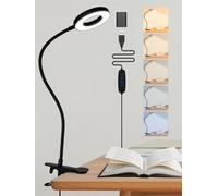 ReinHoo Reading Lamp,5 Colors+10 Brightness Clip on Light, 550lm Bright LED Desk Lamp Desk Light, USB LED Lamp with Adapter, 360°Adjustable Reading Lights for Books in Bed, Bedside Table, Study, Craft