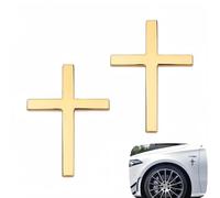 REINREUDE 2PCS Me/tal Jesus Cross Car Decal for Men - 3D Self-Adhesive Auto Body Sticker for Outdoor Vehicle Decoration, Car Decals Fits Car, Motorcycle, Laptop, Luggage, Refrigerator(Gold)