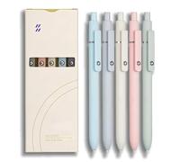 REINREUDE Morandi Colours Gel Pen Set, 5 Pack Quick Drying 0.5mm Black Ink Press Pens with Fidget Ball for Journaling, School & Office Supplies, Aesthetic Stationery Gifts for Women, Smooth Writing