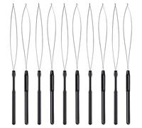 Reinscer 10Pcs Hair Extension Loop Threader Hook Tool and Bead Tool Black Loop Threader for Hair Extension or Extender