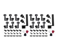 Reinscer 12 Pieces Guitar String Tuning Pegs Keys 6 Left 6 Right Guitar Machine Heads Knobs with Strap Button Locks Picks (Black)