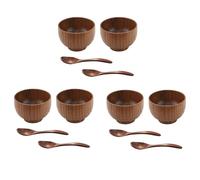 Reinscer 12 Pieces Wooden Handmade Bowl and Spoon for for Rice Serving Home Kitchen Tableware