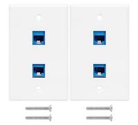 Reinscer 2-Pack 2 Port Ethernet Wall Plate, RJ45 Cat6 Female to Female Jack Inline Coupler Face Plates, 2-Port