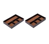 Reinscer 2X 4 Slots Desk Drawer Organizer, Pu Leather Drawer Storage Organizer Divider(Brown)