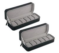 Reinscer 2X 6 Slot Watch Box Portable Travel Zipper Case Collector Storage Jewelry Storage Box(Black)