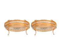 Reinscer 2X Home Food Tray Vintage Fruit Plate Table Snack Iron Storage Box Oval Tray Gold Fruit Basket Desk Decor