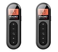 Reinscer 2X Mini Pocket FM Radio Rechargeable Portable 76-108MHZ Radio Receiver with Backlight LCD Display Wired 3.5mm Headphones
