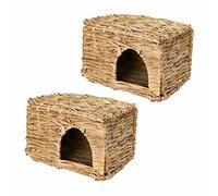 Reinscer 2X Natural Grass Toy, Hand Woven Guinea Pig Ferret Folding Straw Grass House