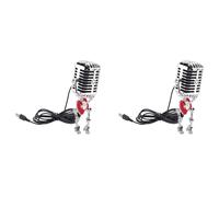 Reinscer 2X Retro Style Vintage Microphone Robot Desk Lamp, Vintage Microphone Robot Touch Dimmer Lamp Table Lamp Red