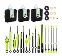 Reinscer 3Piece Quartz Clock Movement Mechanism Parts with 6 Types Luminous Clock Hands Black+Fluorescent Green Clock Accessories for Clock Repair
