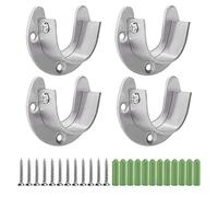 Reinscer 4 Pcs Stainless Steel Hanging Rod Bracket U Shaped Curtain Rod Bracket, Heavy Duty Round Tube Sockets with Screws (25mm)