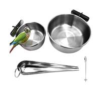 Reinscer 4 Pieces Stainless Steel Bird Feeding Dish Cups, Bird Feeder Parrot Food Water Bowls with Clamp, Pet Cage Cups Holder