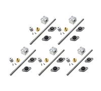 Reinscer 5Set 200mm Length 8mm Dia Silver Vertical 2mm Lead Screw Rod & Pillow Block Mounted Bearing T8 Lead Screw Kit