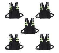 Reinscer 5X Radios Pocket Radio Chest Harness Chest Front Pack Pouch Vest Rig Carry Case for 2 Way Radio Black+Green