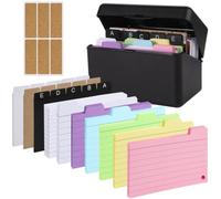 Reinscer Index Card Holder Set,Index Box with 230 Assorted, Colourful Lined, 6 Rings and Stickers Perfect for School