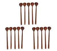 Reinscer Long Spoons Wooden, 15 Pieces Korean Style 10.9 Inches 100% Natural Wood Long Handle Round Spoons (Korean Style)