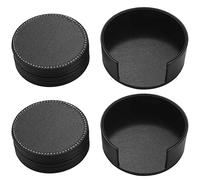 Reinscer Set of 12 Leather Drink Coasters Round Cup Mat Pad for Use Black