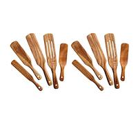 Reinscer Wooden Spurtles Set (10Pcs) - Teak Wood Kitchen Tools Set - Heat Non Stick Wood Cookware for Stirring & Mixing