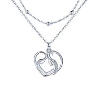 REIOT Mother and Daughter Necklace, 925 Sterling Silver Layered Necklace with 3A Cubic Zirconia, Christmas Mother's Day Birthday Gift 45+5 cm.