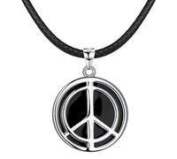 REIOT Peace Necklace Men, Peace Sign Pendant Necklace with Faux Leather Chain, 60s 70s Hippie Style Necklace