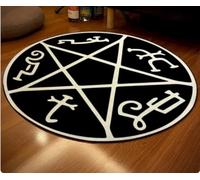 REIPOL Fashion Pentacle Symbol Rug, Pentagrams Patterned Round Carpet, Satan Rug, White Pentagrams on Black Rug 180cm
