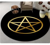 REIPOL Fashion Pentacle Symbol Rug, Pentagrams Patterned Round Carpet, Satan Rug, White Pentagrams on Black Rug 200cm