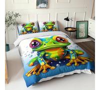 REIPOL Frog Duvet Cover 3D Printed Bedding Colourful Animals Quilt Cover with Pillowcases Soft Microfiber with Zipper Closure for Kids Teens Adults 3Pcs Comforter Cover Double（200x200cm）