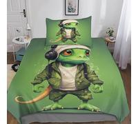 REIPOL Green Lizard Duvet Cover Sets - 3D Green Lizard Quilt Cover, Comforter Cover Bedding Set for Kids Boys And Girls 3 Piece Set with Zipper Closure Soft Microfiber Single（135x200cm）