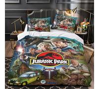 REIPOL Jurassic Park Duvet Cover for Boys Girls 3D Printed Movie Comforter Covers Quilt Cover with Pillow Cases Soft Microfiber with Zipper Closure Bedding Set 2 Pieces Single（140x200cm）