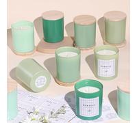 REISEN 12Pcs Frosted Green Candle Jars for Making Candles, 10oz Empty Candle Jars with Wooden Lids and Labels, Candle Containers Vessels for Candle Making Supplies