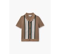 Reiss Boys Camel/green Kids Colour-block Short-sleeve Stretch-knit Shirt 3-14 Years 4-5