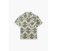 Reiss Boys Sage Green Kids Leaf-print Relaxed-fit Short-sleeve Woven Shirt 3-14 Years 7-8