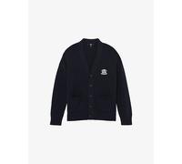 Reiss Mens Reiss Coates Monogram-Embroidered Cotton Cardigan Navy S