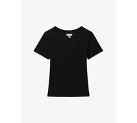 Reiss Womens Black Becca V-neck Short-sleeve Ribbed Cotton T-shirt Xs