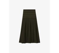 Reiss Womens Reiss Alice Stripe Pleated Knitted Midi Skirt Khaki Green Black XS