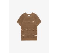 Reiss Womens Reiss Chloe Textured Short-Sleeve Linen Top Taupe Neutral L