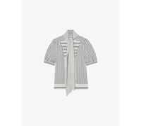 Reiss Womens Reiss Ischia Ruffle-Neck Striped Woven Blouse Navy Ivory 6