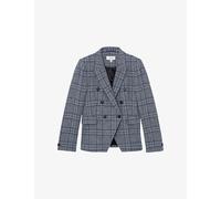 Reiss Womens Reiss Larissa Double-Breasted Checked Cotton and Linen-Blend Blazer Navy Check 8