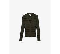 Reiss Womens Reiss Lauralee Stripe Ribbed Knitted Top Khaki Green Black L