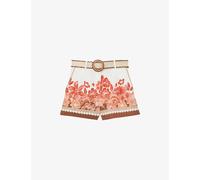 Reiss Womens Reiss Samira Floral-Print Belted Linen Shorts Pink Print 10