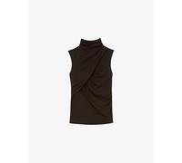 Reiss Womens Reiss Wanda High-Neck Ruched Stretch-Jersey Top Chocolate Brown L
