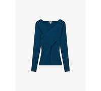 Reiss Womens Teal Heidi Wrap-over Stretch Knitted-blend Top Xs