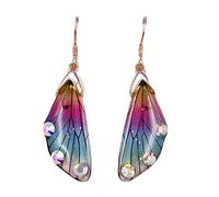 REITINGE Multiple Fantasy Rhinestones Cicada Earrings Fairy Butterfly Gradient Rainbow Long Dangle Earrings