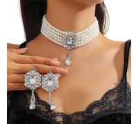 REITINGE Sturdy Alloy Layer Drops Pendant Necklace and Earrings Set for Evening Parties Easy Maintenance Fashion Jewelry