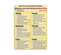 REIUAFWYGV At Home No Equipment Weekly Weight Loss Workout Poster Full Body Exercise Routine Fat Burning Fitness Guide Canvas Wall-Art for Home Gym Decor(Unframed,12x18inch(30x45cm))