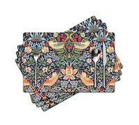 Reizmet William Morris Strawberry Thief Placemats - Placemats set of 4 Faux Leather Heat Resistant for Dinner Table, Non-Slip Waterproof Oil-Proof Washable Reusable Placemat for Indoor Outdoor Kitchen