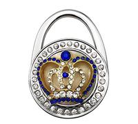 Reizteko Blue Crown Rhinestone Purse Hook, Foldable Bag Hanger for Table