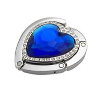 Reizteko Purse Hook, Rhinestone Heart Love Foldable Handbag Purse Hanger Hook Holder for Tables (Blue)